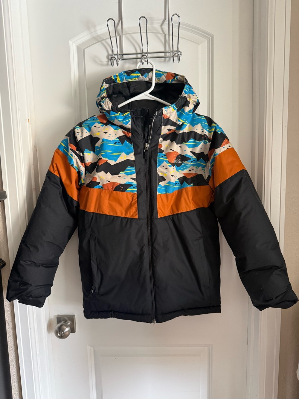 Columbia Kids Black & Orange Hooded Puffer Size L (14-16)
